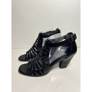 Paul Green Black Christy Caged Strappy 3" Heel Back Strap Open Toe Sandal 9 US